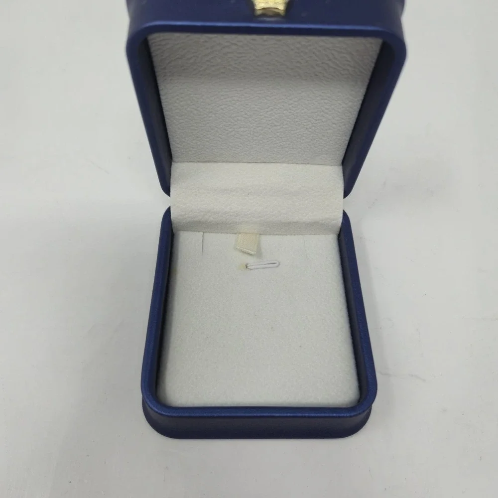 Blue Faux Leather Jewelry Gift Box Gold Crown Latch Ring Pendant Storage EMPTY
